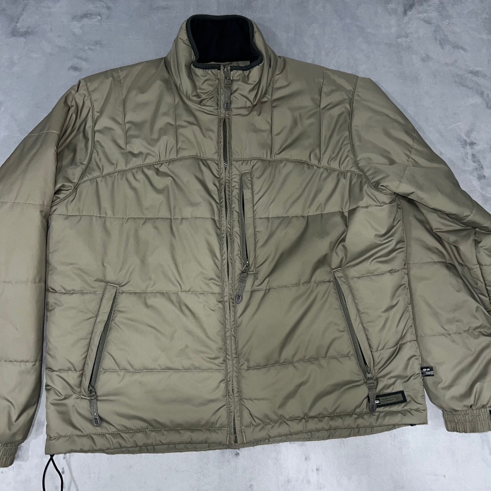 REI Mens Puffer Jacket XL Olive Green Insulated Zip In Full Zip Mock Neck Coat
